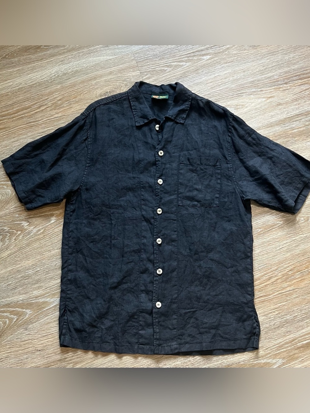 Vintage Cotton Palm Black Cotton Solid Casual Shirt Mens Medium Short Sleeve